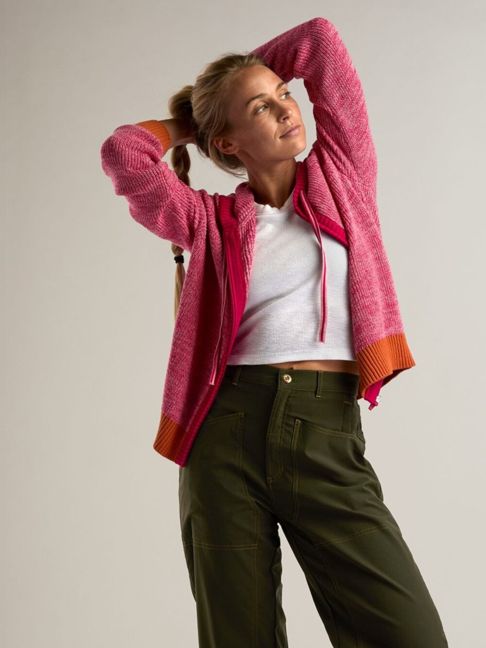 🧡💗 KRIMSON KLOVER BIG SUR FULL ZIP SWEATER — MANGO + HOT PINK | SMALL